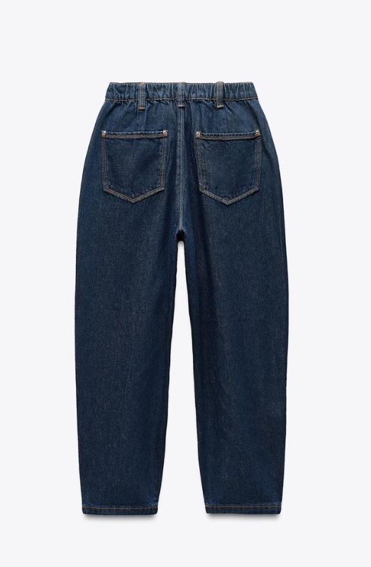 DARK BLUE MID-RISE TAPERED JEANS