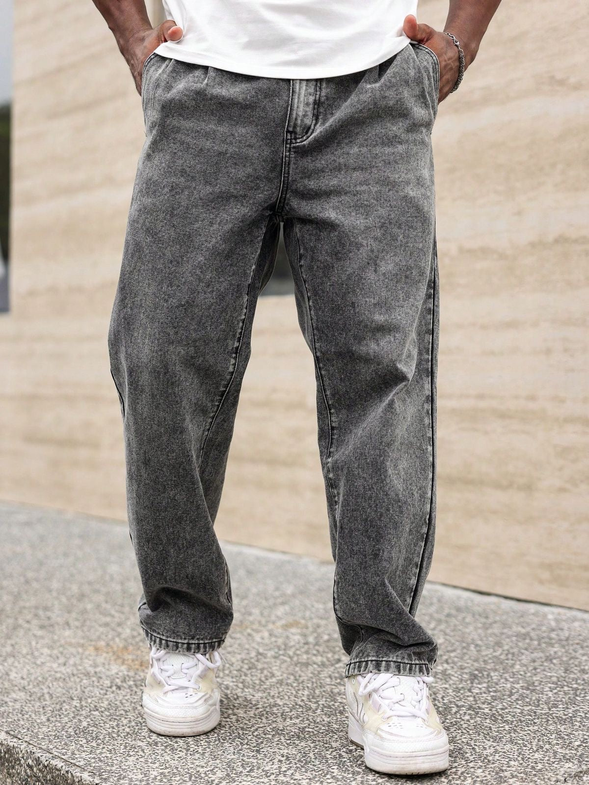 Dark Grey Acid-Wash Mom Fit Jeans