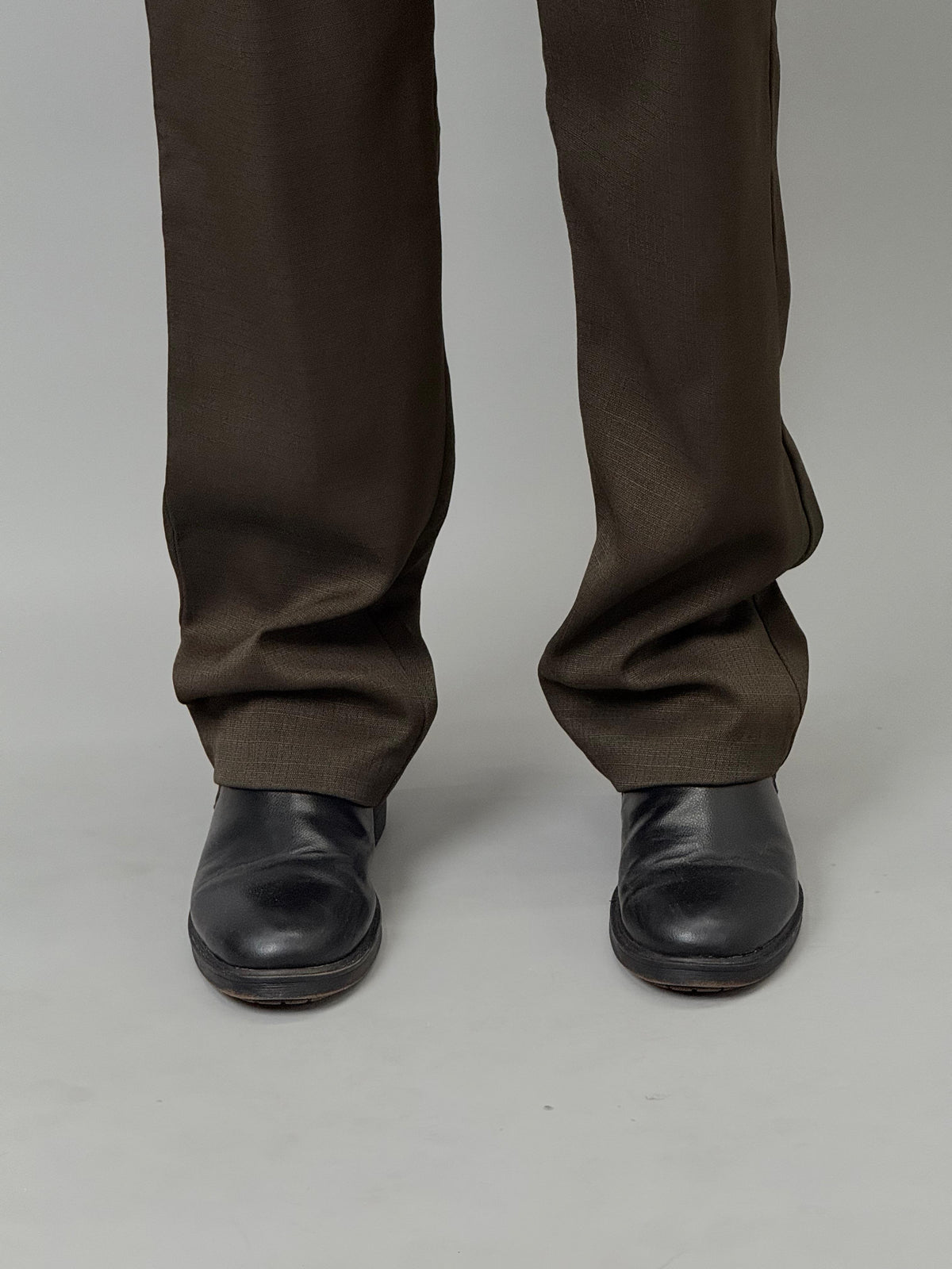 Olive Green Straight Fit Textured Formal Pants