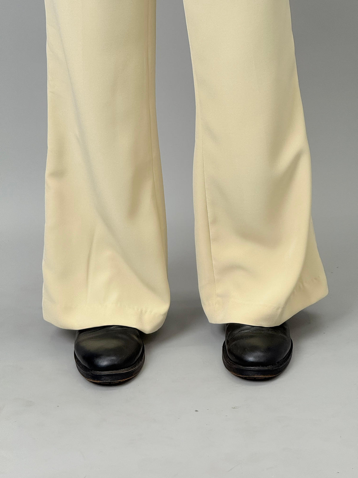 Cream Pleated Wide-Leg Formal Pants