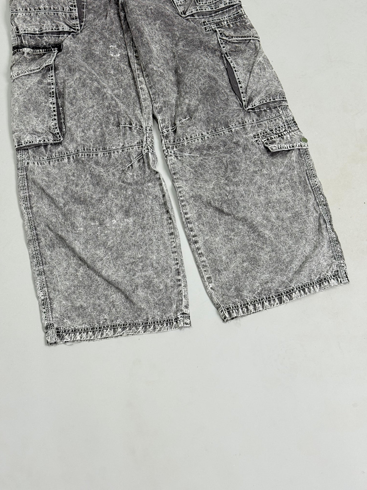 Grey Acid-Wash Wide Leg Cargo Pants