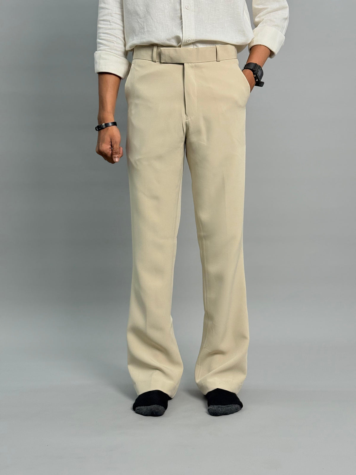 Beige Straight Fit Formal Pants