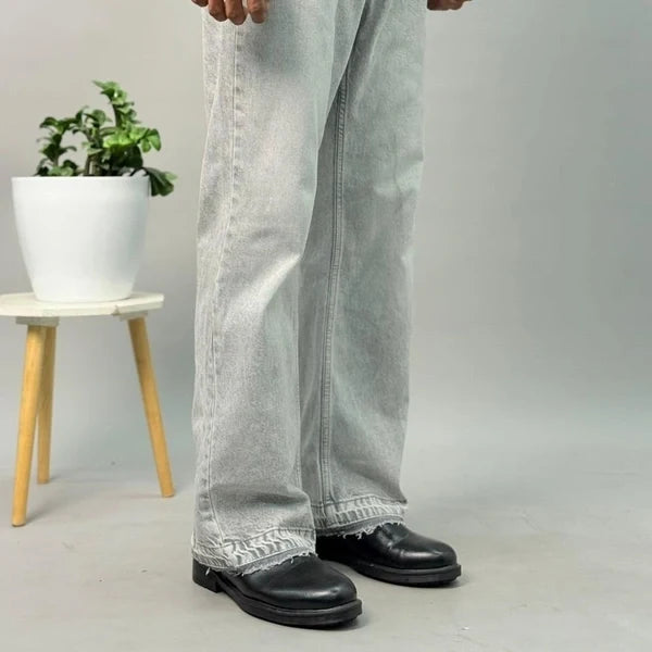 Light Blue Distressed Wide-Leg Jeans