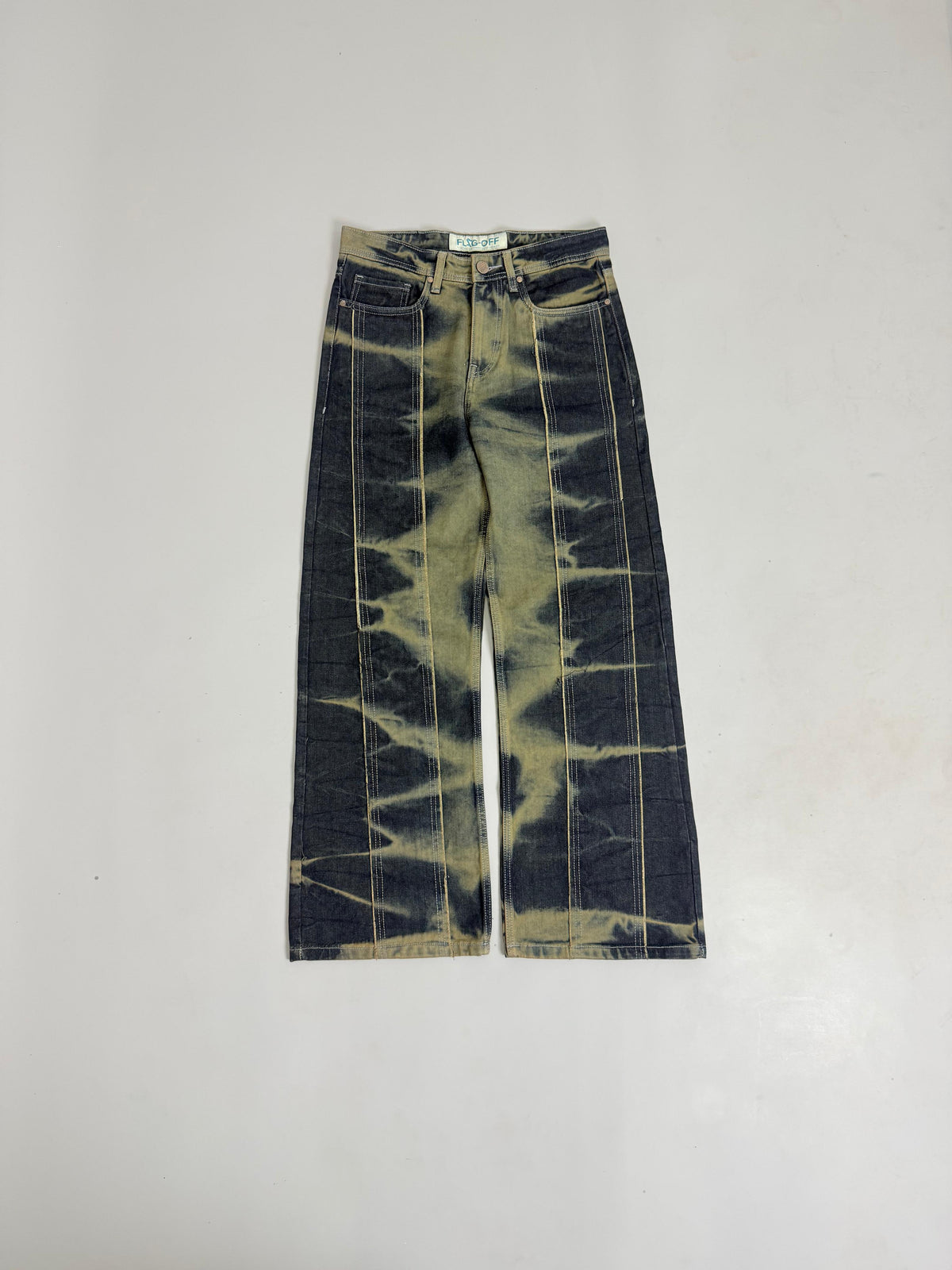 Dark Charcoal Tan-Tie-Dye Wide-Leg Baggy Jeans