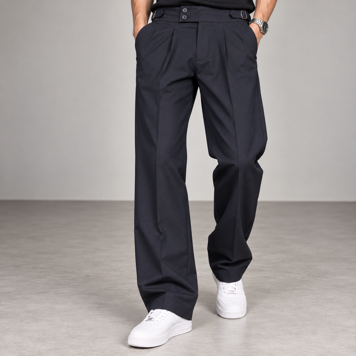Dark Blue Pleated Gurkha Trousers