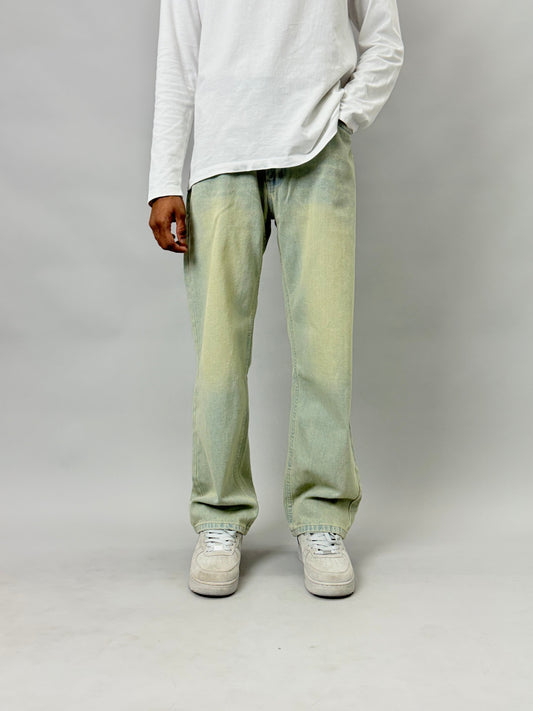 Vintage Green-Yellow Wash Baggy Jeans