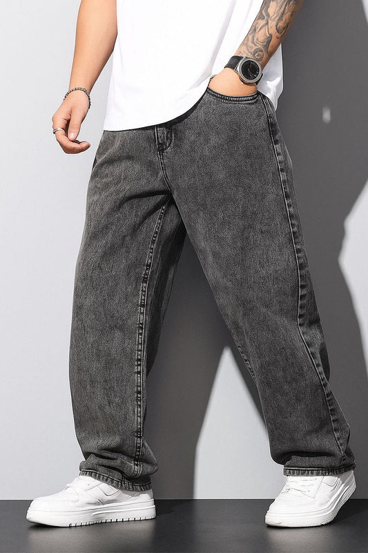 Dark Grey Acid-Wash Baggy Fit Jeans