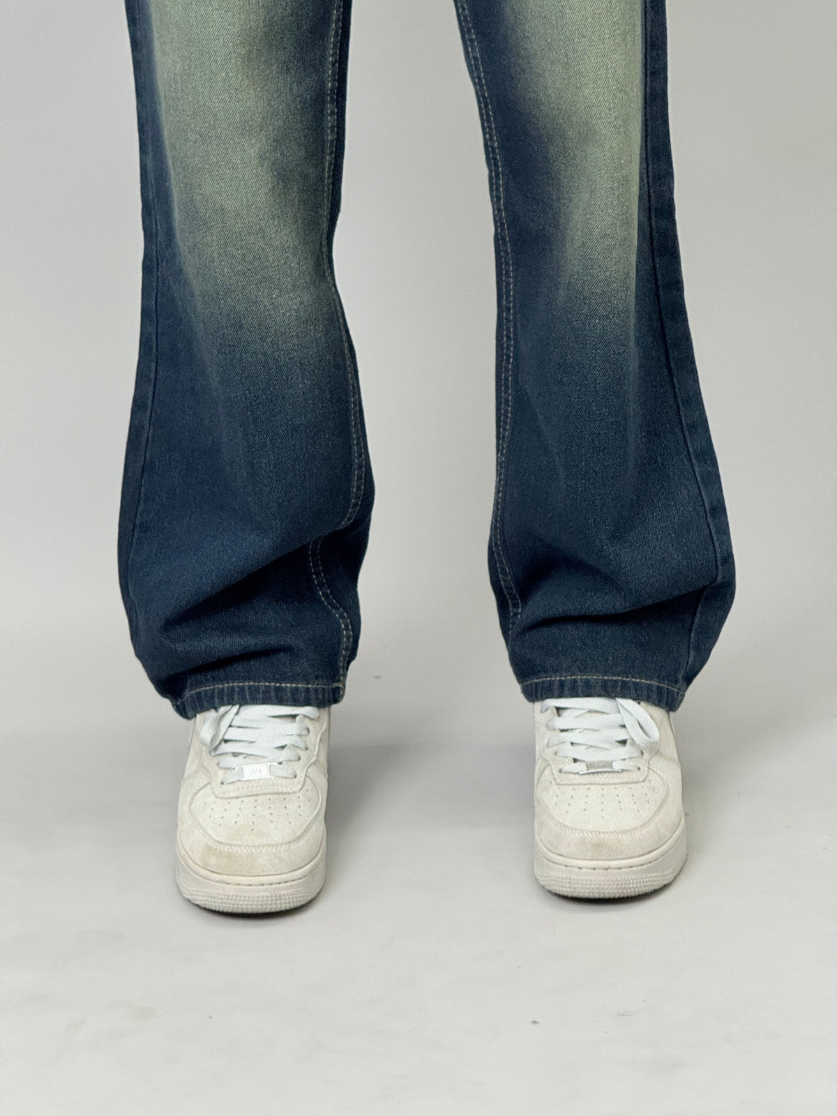 Dark Indigo Yellow-Fade Baggy Jeans