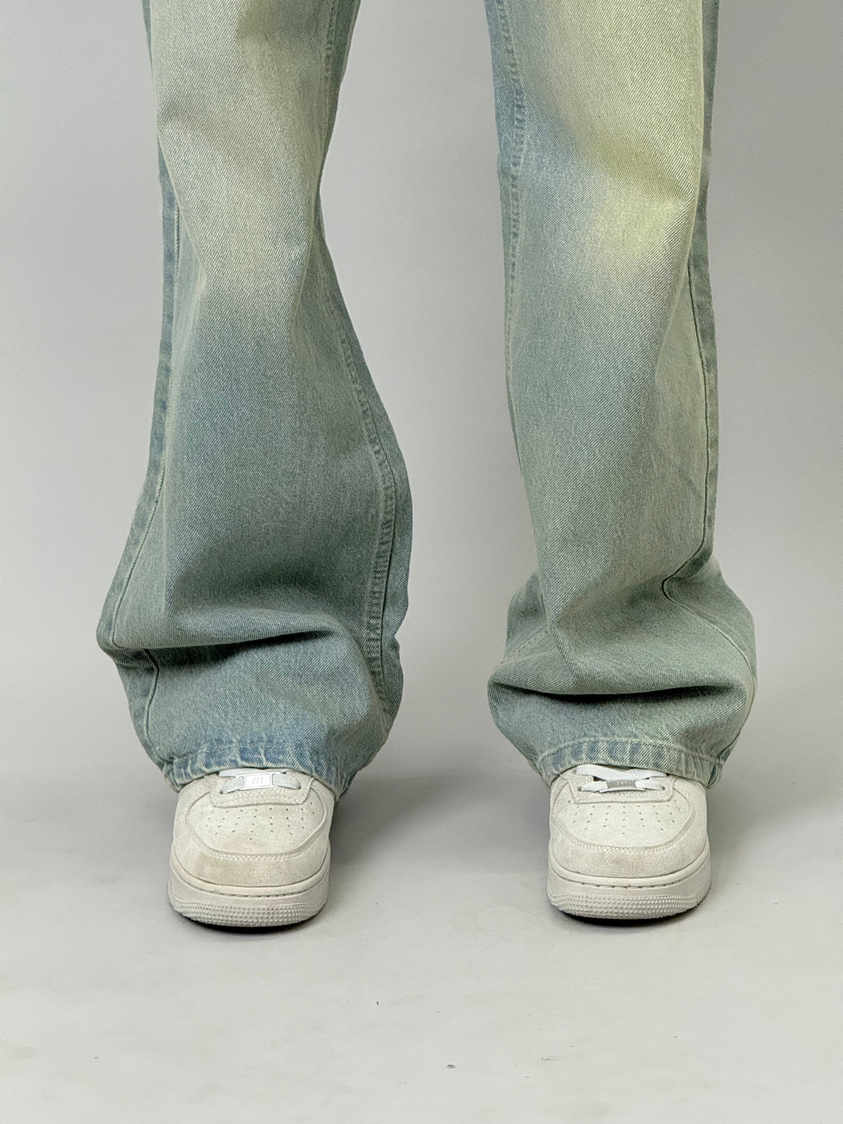 Light Blue Yellow-Tint Fade Baggy Jeans