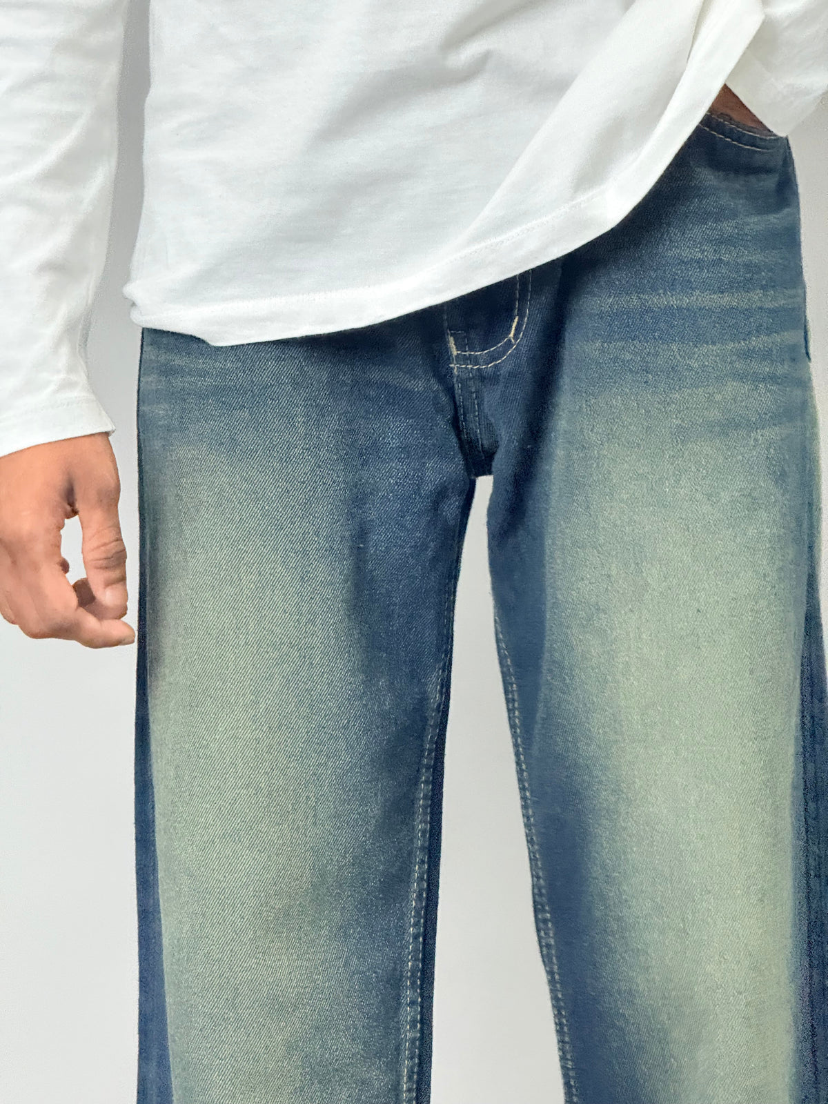 Dark Indigo Yellow-Fade Baggy Jeans