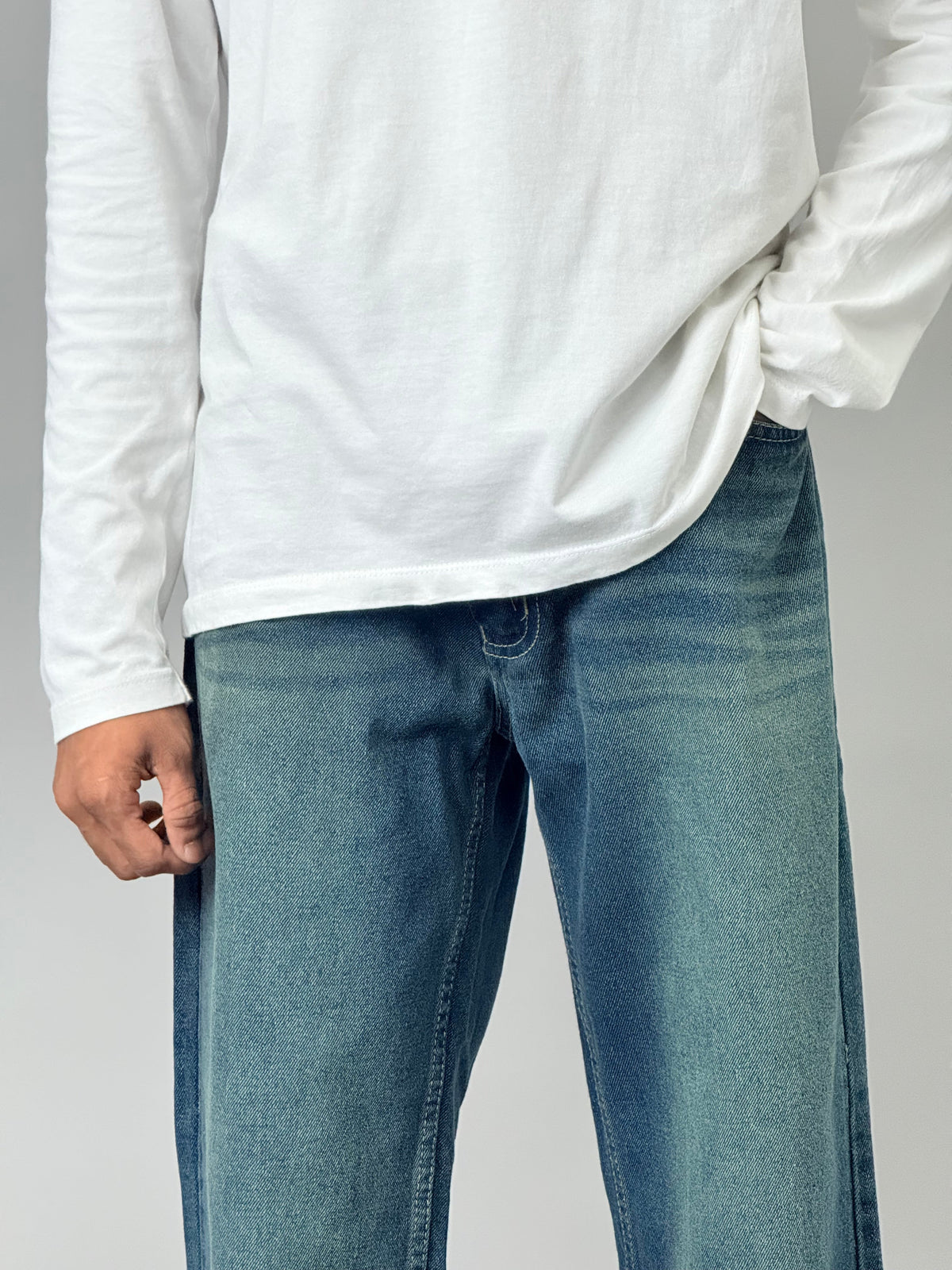 Dark Blue Greenish-Yellow Fade Baggy Jeans