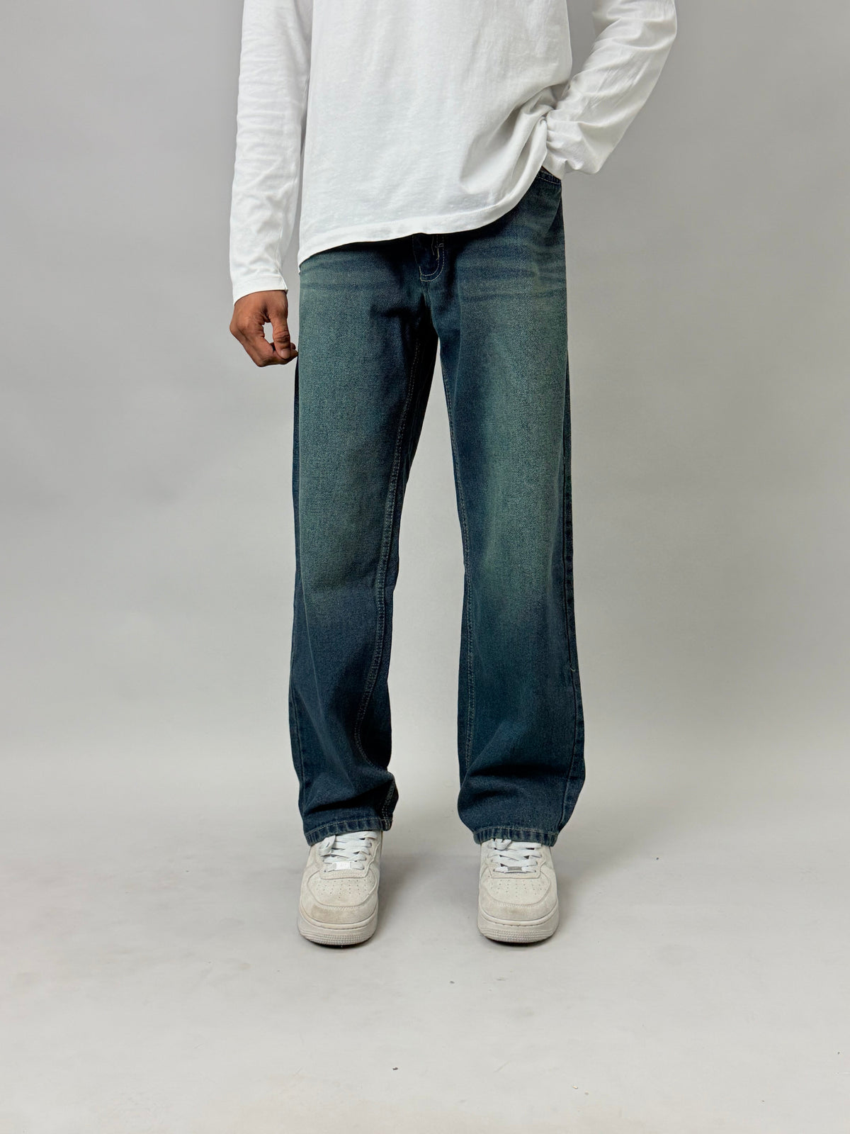 Dark Blue Greenish-Yellow Fade Baggy Jeans