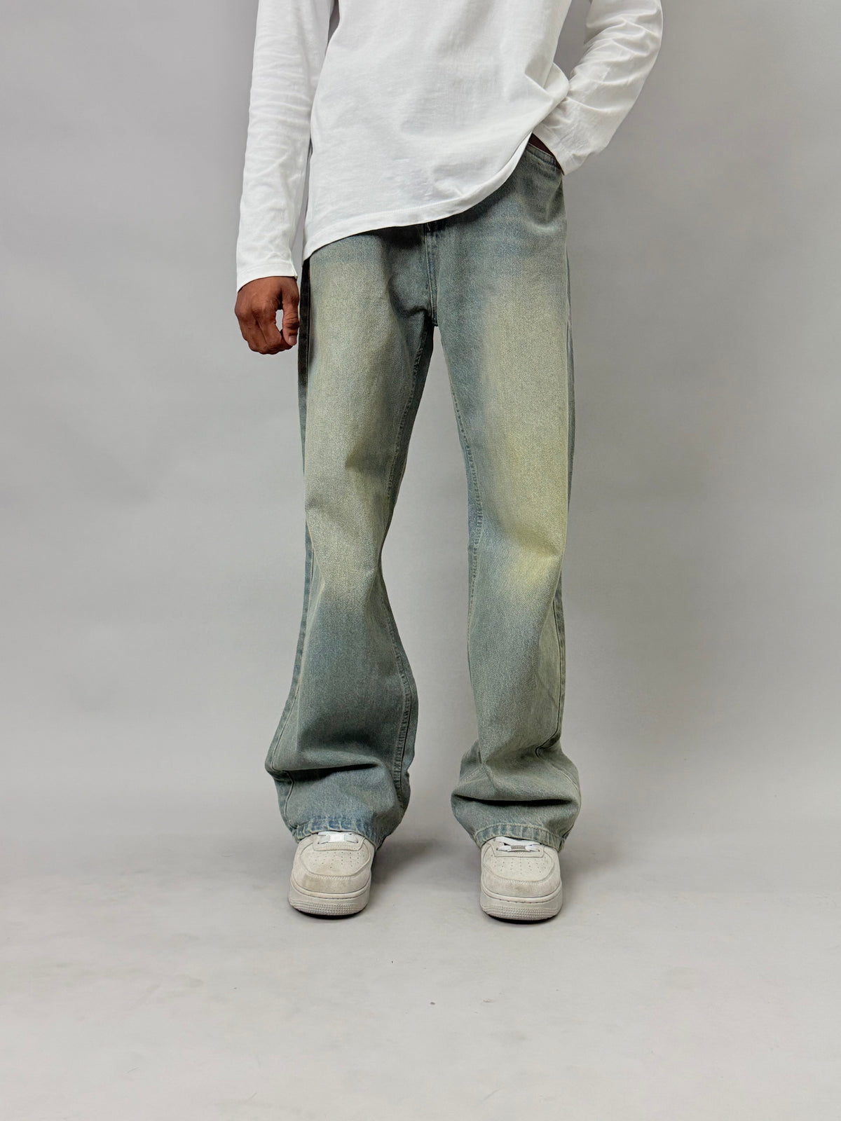 Light Blue Yellow-Tint Fade Baggy Jeans