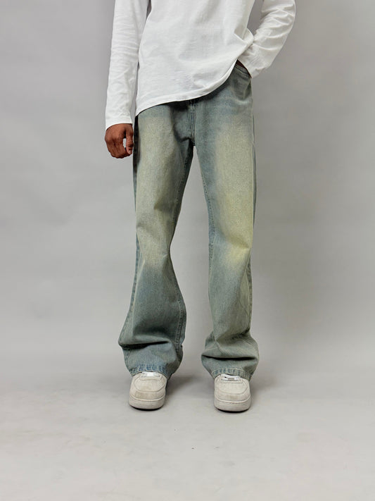 Light Blue Yellow-Tint Fade Baggy Jeans