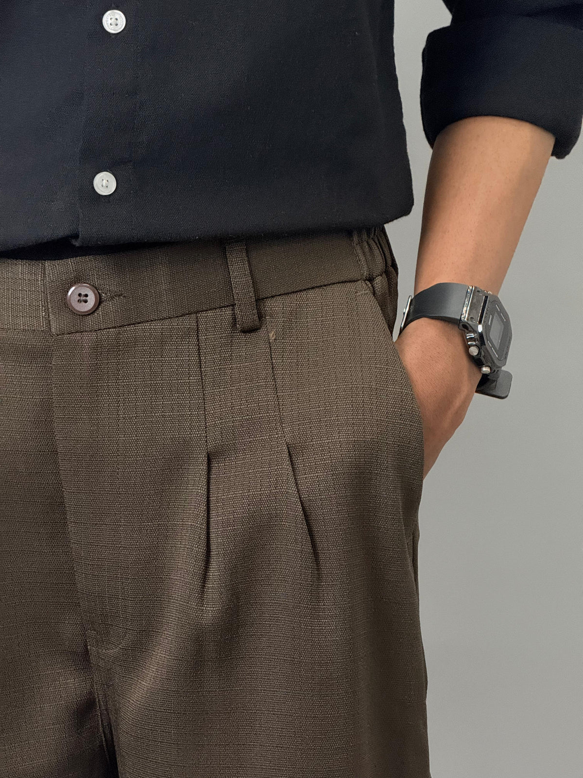 Olive Green Straight Fit Textured Formal Pants