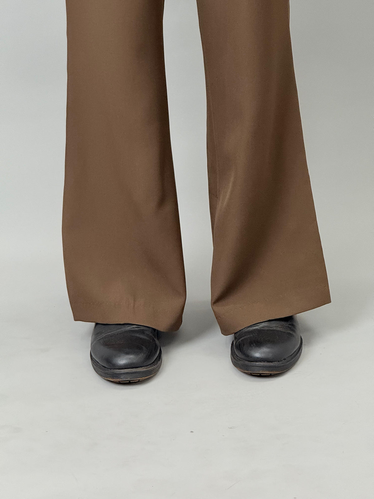 Brown Pleated Wide-Leg Formal Pants