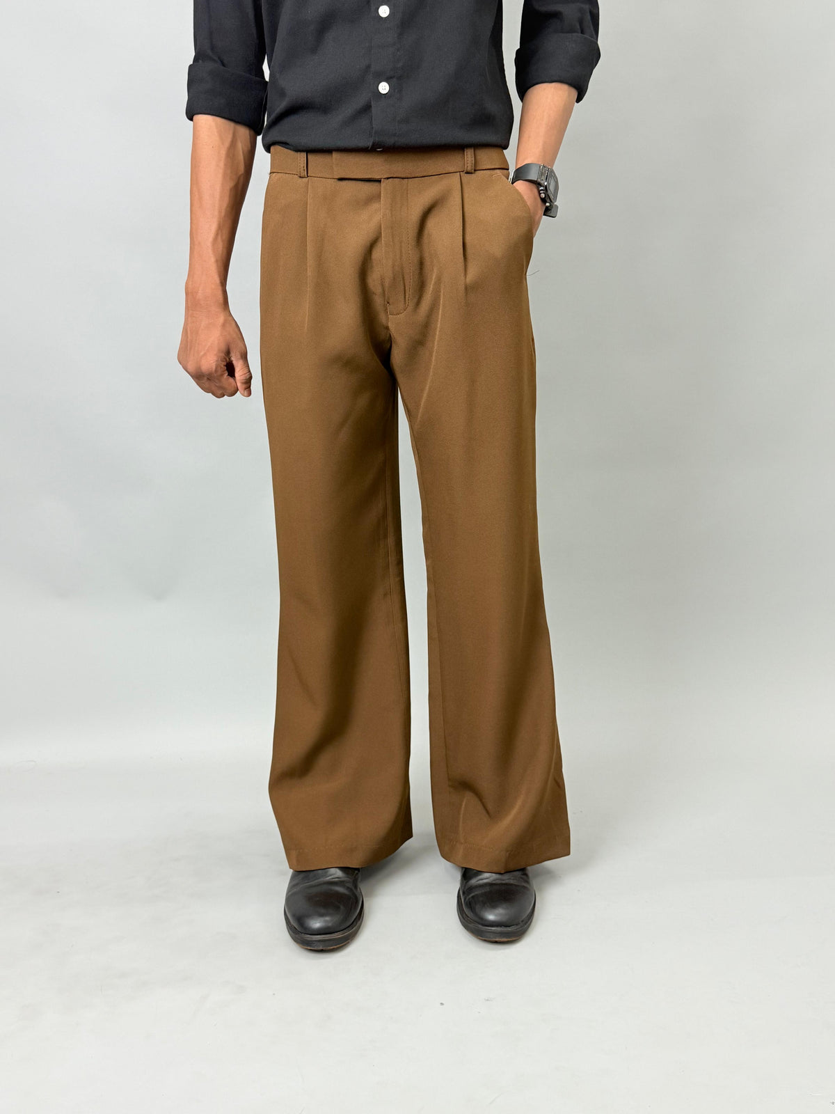 Tobacco Brown Pleated Wide-Leg Pants