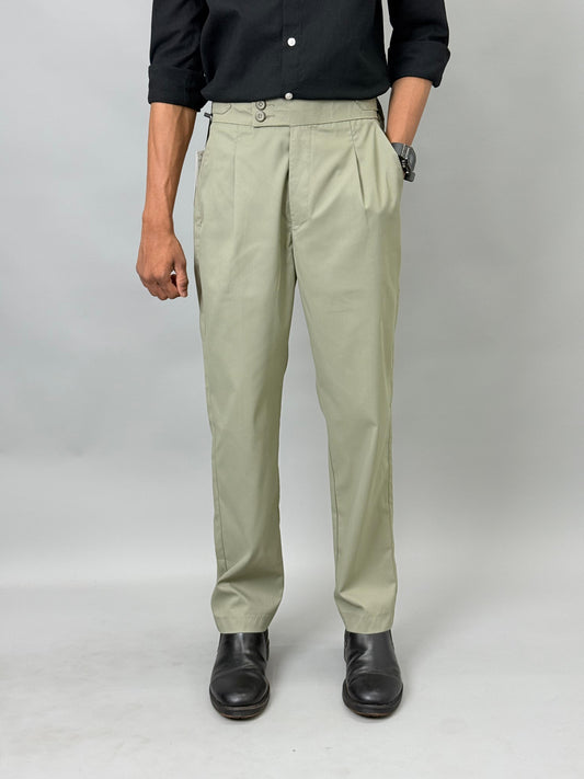 Olive Green Straight Fit Pleated Gurkha Pants