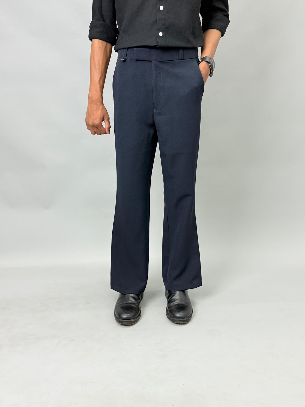 Navy Blue Straight Fit Plain Formal Pants
