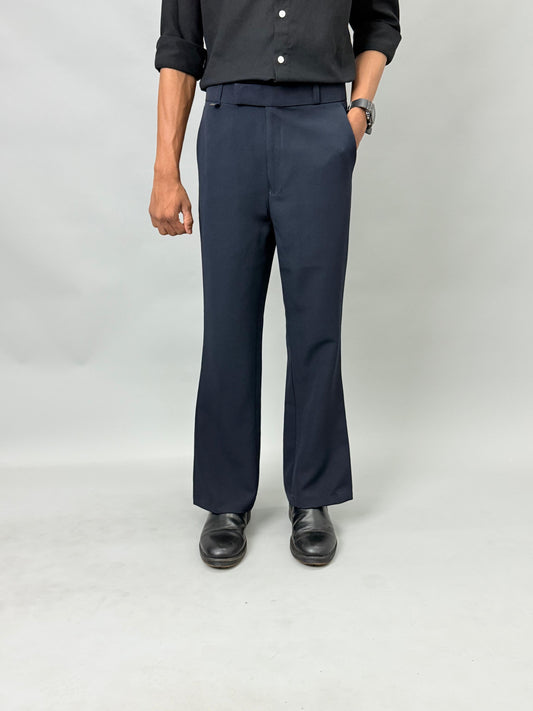 Navy Blue Straight Fit Plain Formal Pants