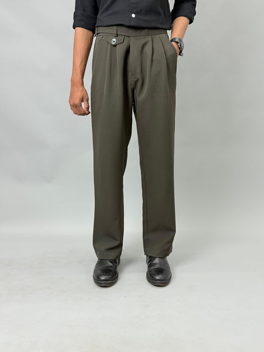 Olive Green Pleated Gurkha Pants