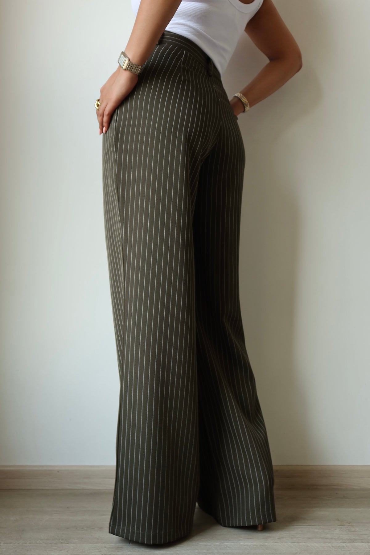 Super High Waist Stripe Wide Leg Pants