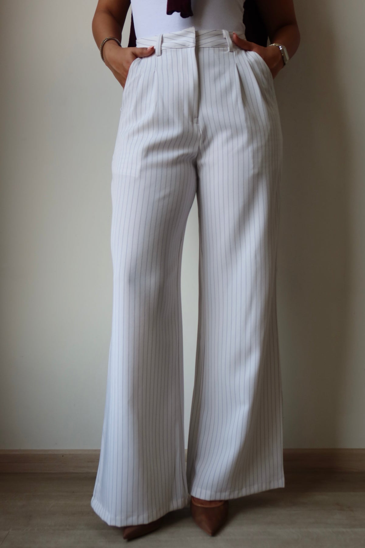Super High Waist Stripe Wide Leg Pants