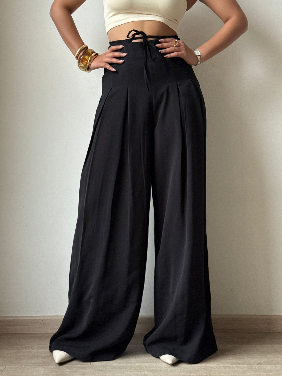 Cinched Drawstring Wide Leg Pants
