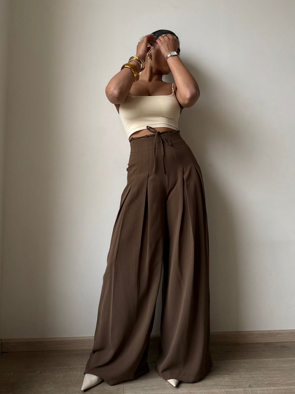 Cinched Drawstring Wide Leg Pants