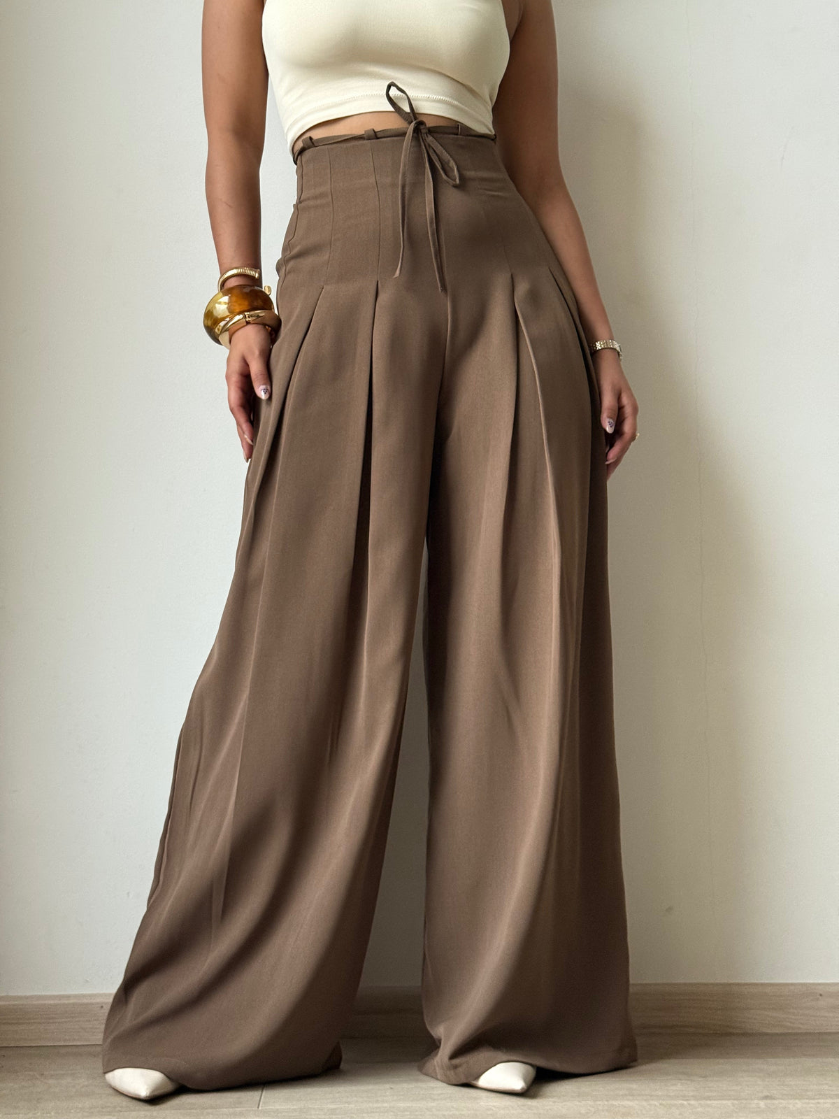 Cinched Drawstring Wide Leg Pants