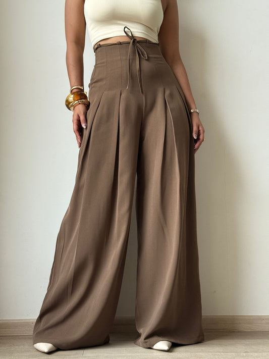 Cinched Drawstring Wide Leg Pants