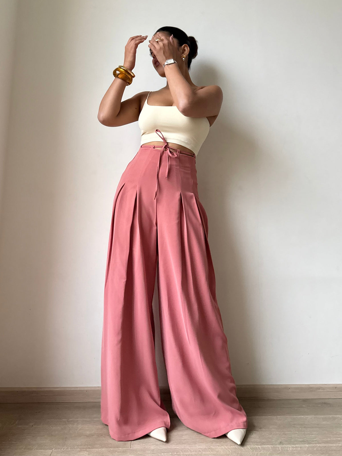 Cinched Drawstring Wide Leg Pants