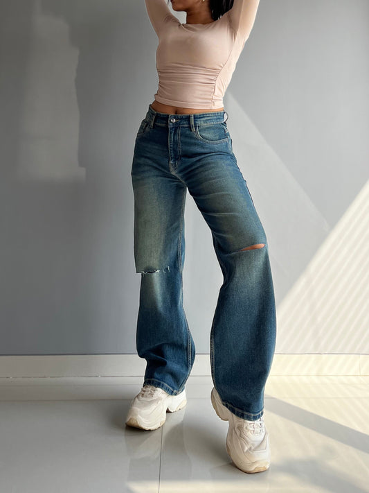 90's Blue Ripped Baggy fit Jeans