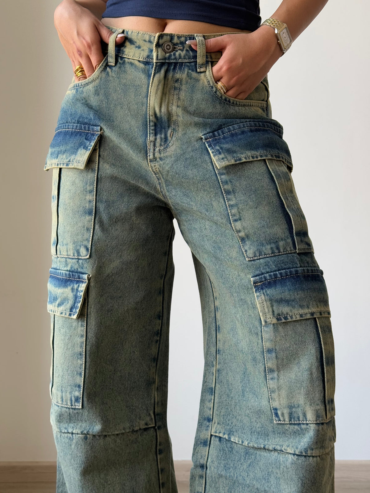 Dirty Fade Out Wash Cargo Denims