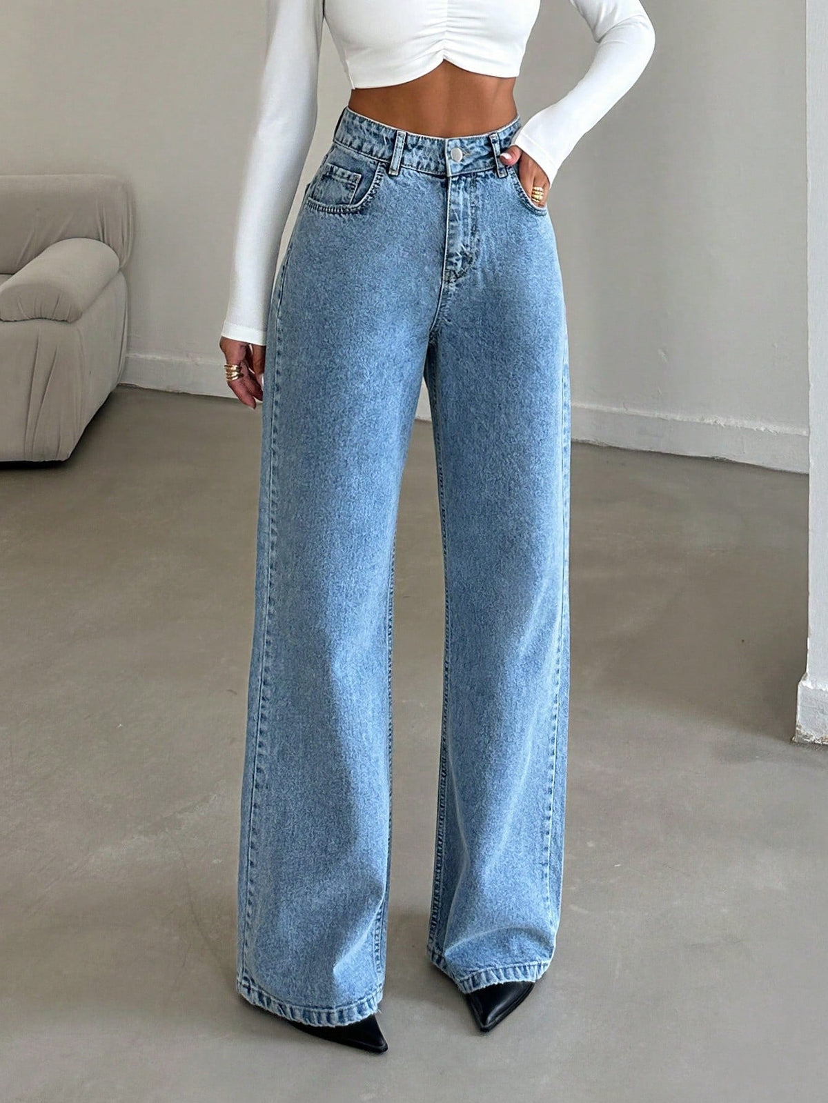 Blue Flex Stone Blue Wide Leg Jeans