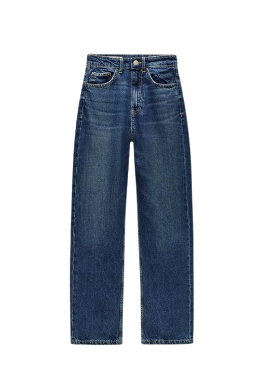 DARK BLUE MOM FIT HIGH-WAIST JEANS