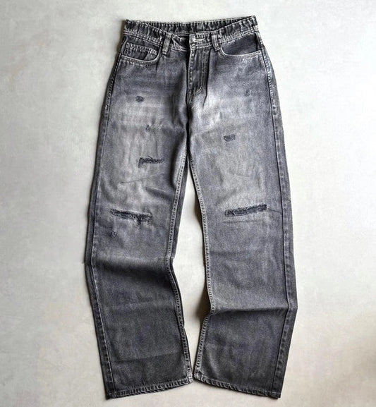 Faded Charcoal Distressed Baggy Jeans