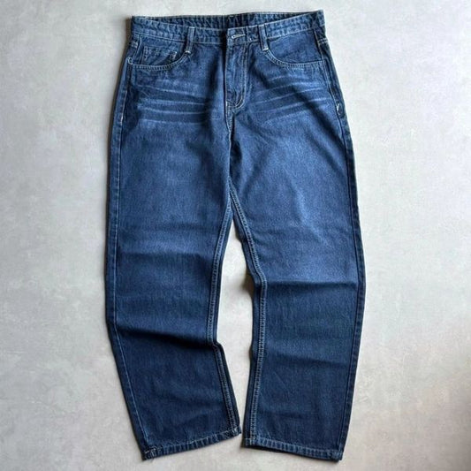 Dark Blue Whisker-Fade Straight Fit Jeans
