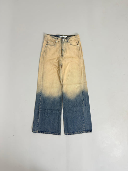 Tan-Blue Ombre Wide-Leg Baggy Jeans