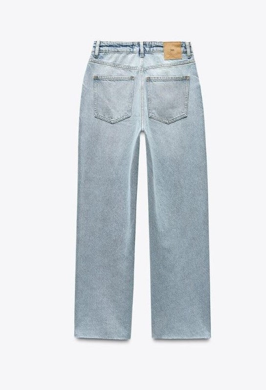 LIGHT BLUE STRAIGHT-LEG HIGH-WAIST JEANS