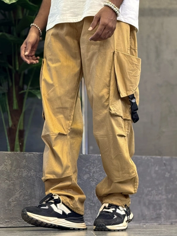 Mustard Khaki Cargo Loose-Fit Pants