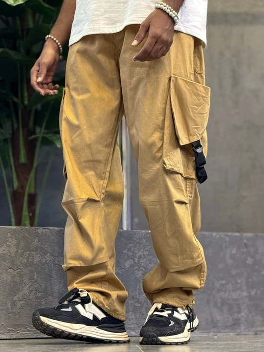 Mustard Khaki Cargo Loose-Fit Pants