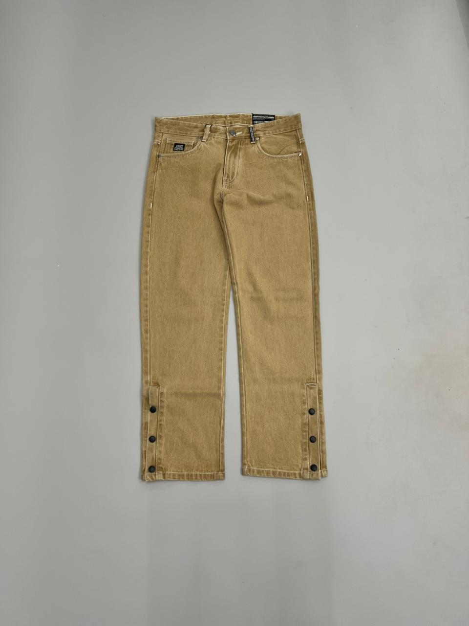 Mustard-Tan Baggy Button Jeans