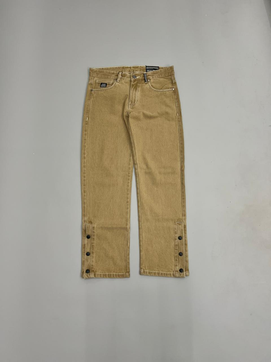 Mustard-Tan Baggy Button Jeans