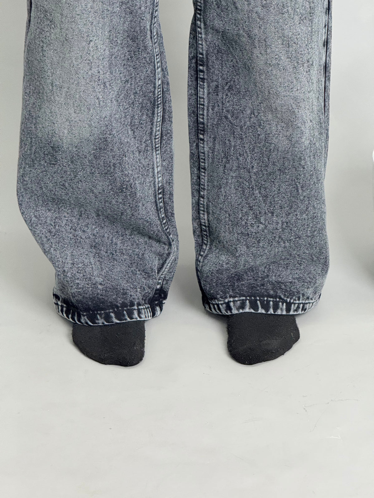 Grey Acid-Wash Baggy Jeans