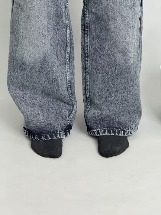 Grey Acid-Wash Baggy Jeans