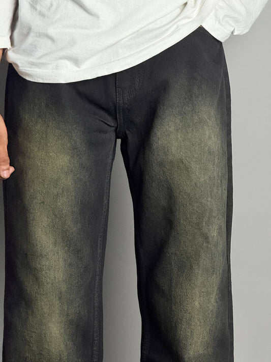 Black With Green Shade Straight Fit Jeans