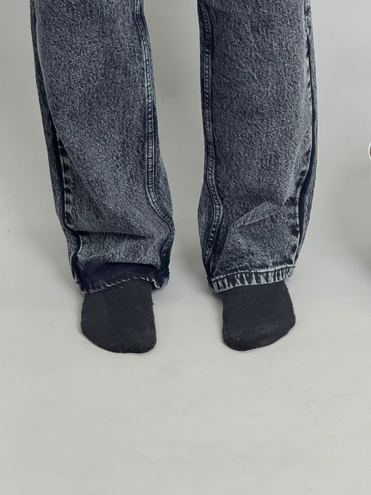 Dark Grey Acid-Wash Baggy Jeans