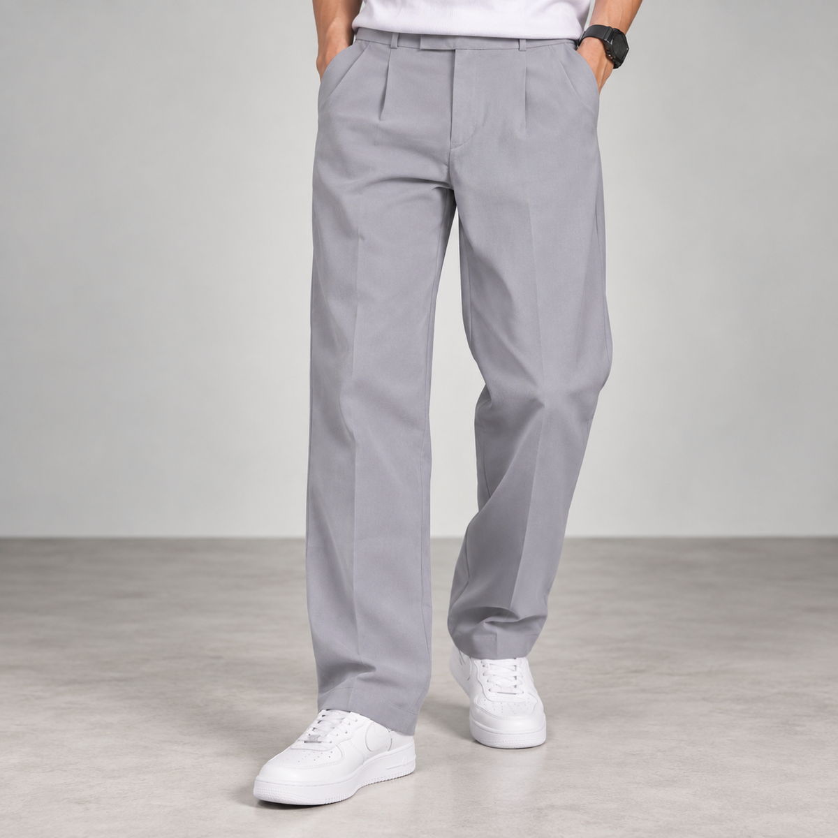 Light Grey Straight-Leg Formal Pants