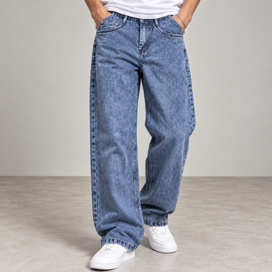 Dark Grey Acid-Wash Straight Fit Jeans